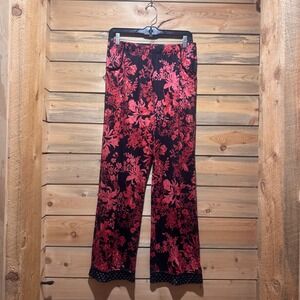 MAJAMAS EARTH Floral Pajama Pants Black Red Polka Dot Trim Lounge Sleep M